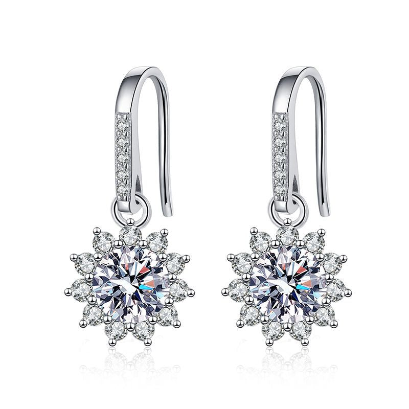 s925 pure classic temperament sunflower earrings for women one carat moissanite