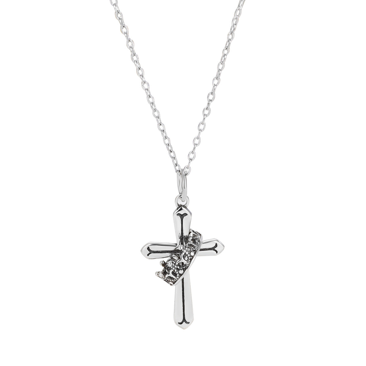 s925 sterling silver personalized retro crown cross necklace