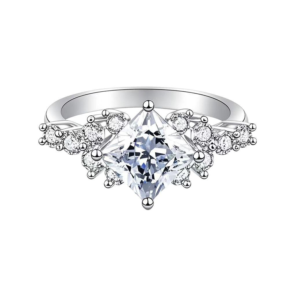 S925 sterling silver ring female fashion princess square four claws 2 carat moissanite empty support
