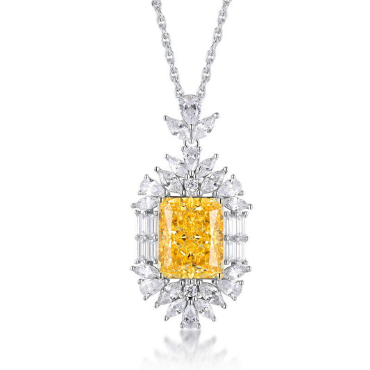 24ct high carbon diamond necklace 925 silver inlaid rectangular 8*10 ice cut yellow diamond