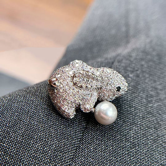 Natural freshwater pearl cute little animal rabbit brooch