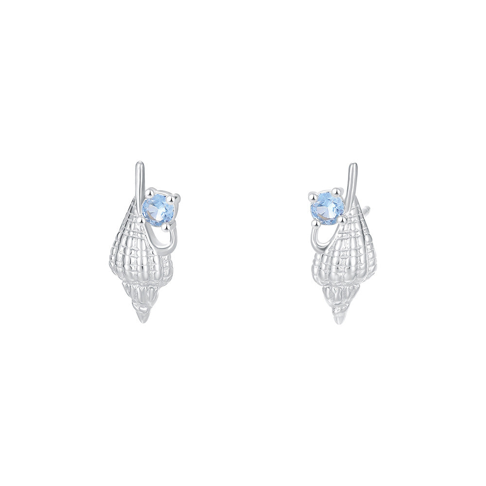 Women's sterling silver small conch earrings with diamonds