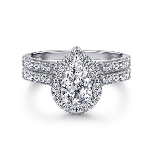 Fashionable teardrop-shaped zircon 925 pure silver ring for women