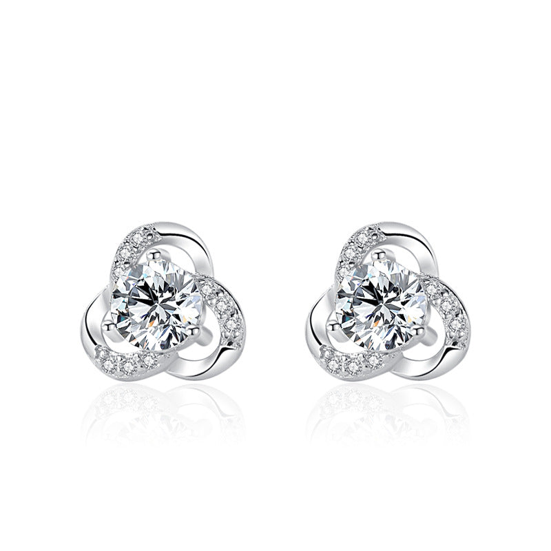Sterling silver s925 three leaf clover earrings
