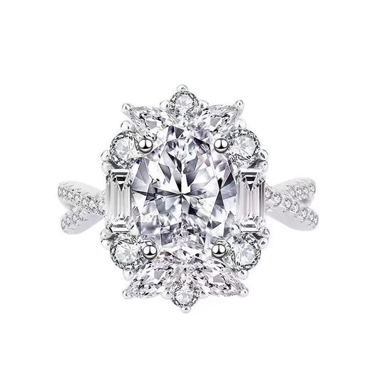 Rose Manor Luxury Inlaid Pigeon Egg Ring Women's Sterling Silver Plated with 18k White Gold