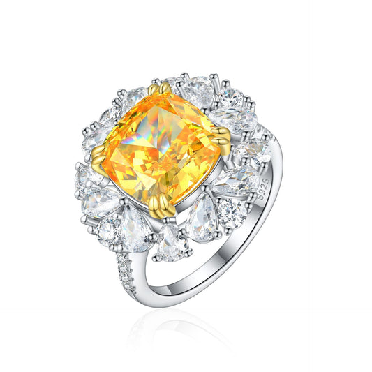925 silver fashion ice flower cut 7 carat high carbon diamond luxury water drop design ring for women