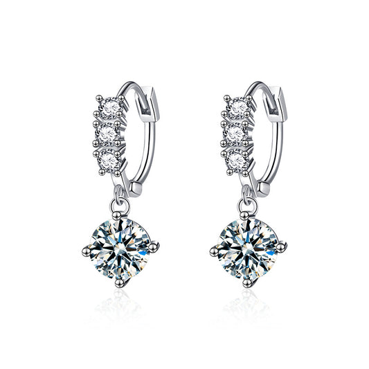 S925 sterling silver moissanite four claw tassel earrings for women