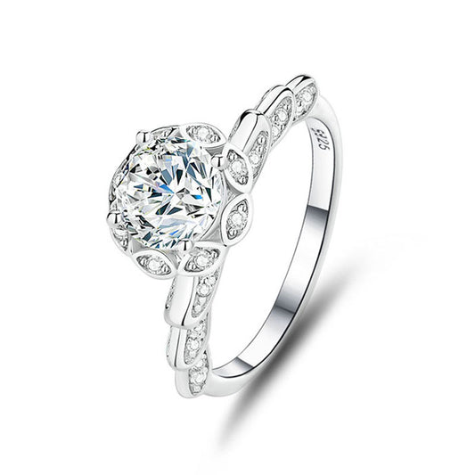 DEF Color Six-Claw Moissanite Ring – Classic S925 Sterling Silver Brilliant Cut