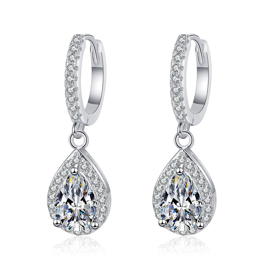 s925 sterling silver earrings platinum plated classic teardrop pear-shaped earrings one carat moissanite earrings