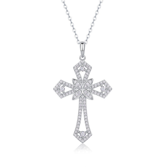 Fashionable luxury moissanite necklace 925 silver ladies cross clavicle necklace