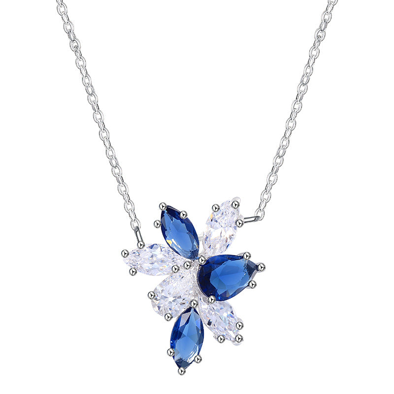 Sterling silver sapphire high-end temperament pendant female clavicle necklace