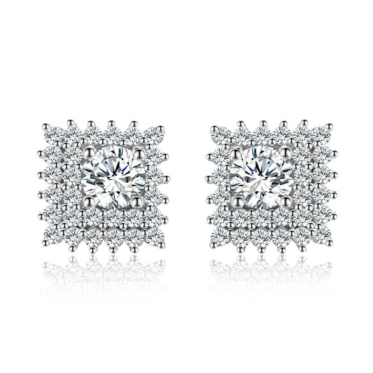 Hip-hop hot-selling S925 sterling silver moissanite earrings square luxury inlay