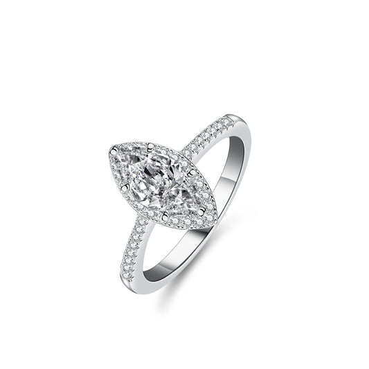 S925 silver ring moissanite moissanite marquise shape ladies one carat