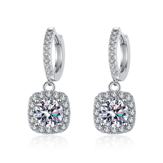 S925 silver moissanite women's classic square bag earrings