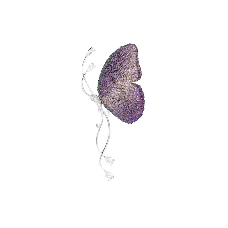 Women's fabric embroidered butterfly brooch