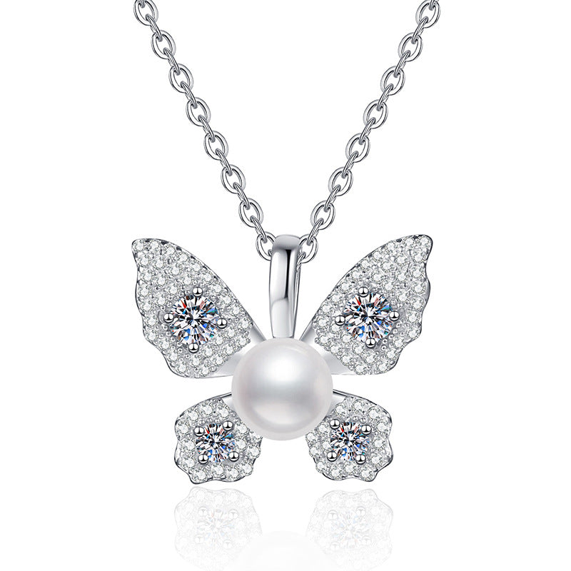 s925 sterling silver necklace moissanite necklace natural freshwater pearl high-grade butterfly pendant