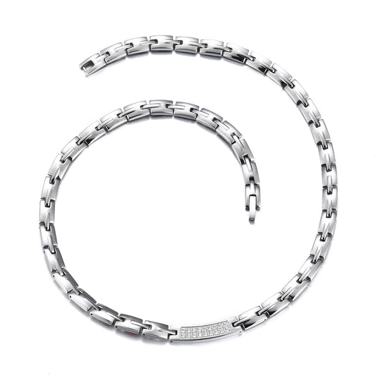 Women's titanium steel jewelry curved diamond necklace